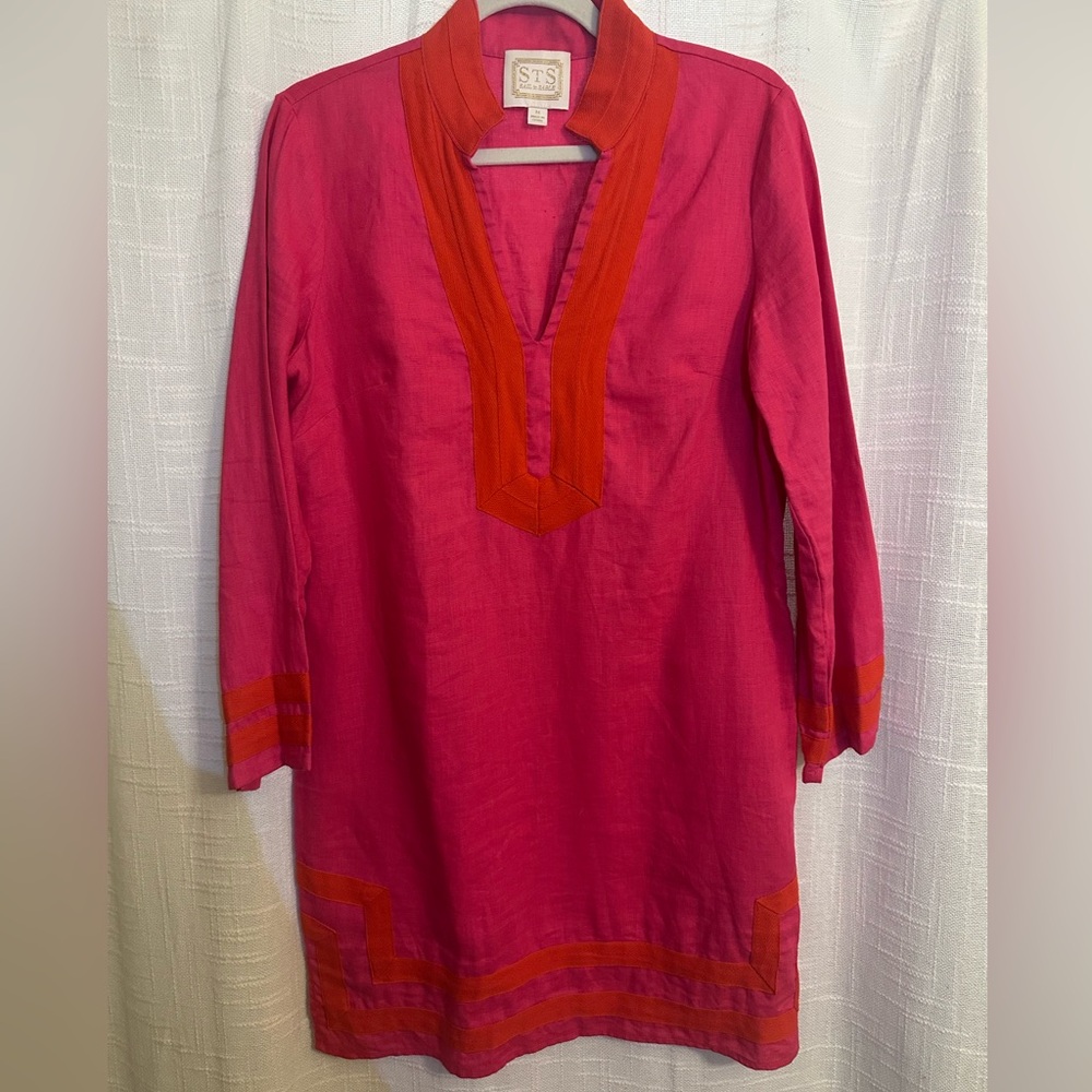 Sail to Sable Long Sleeve Linen Dress Pink Orange Size M